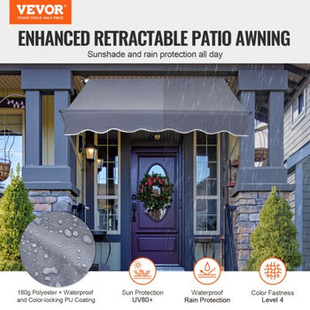 59 x 47" Patio Awning Retractable, Awning Sunshade Shelter with Manual Crank Handle, Outdoor Patio Canopy Sunsetter Deck, Adjustable Height from 86 to 122 in, for Patio/Balcony/Yard, Dark Gray