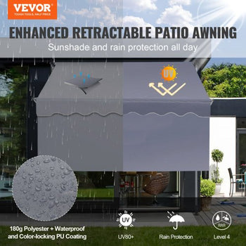 Manual Retractable Awning, 78" Outdoor Retractable Patio Awning Sunshade Shelter, Adjustable Patio Door Window Awning Canopy with 39" Sun Shade Curtain for Backyard, Garden, Balcony