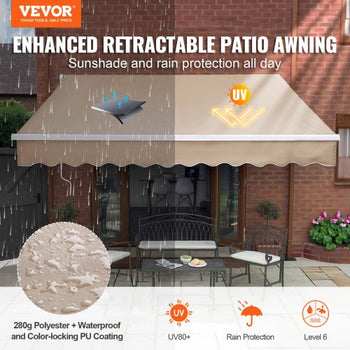 Manual Retractable Awning, 13 x 8 ft Outdoor Patio Awning Retractable Sun Shade, Water-Resistant Polyester Patio Door Window Awning Sunshade Shelter with Crank Handle for Backyard, Balcony