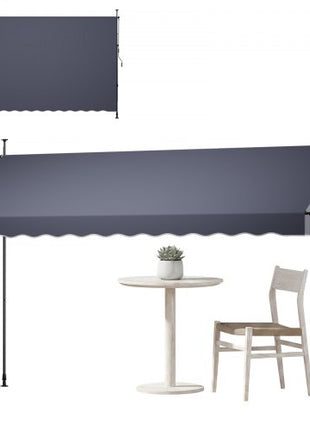 Manual Retractable Awning, 157" Outdoor Retractable Patio Awning Sunshade Shelter, Height Adjustable Patio Door Window Canopy with Manual Crank Handle for Backyard, Garden, Balcony, Dark Gray