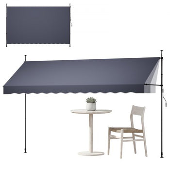 Manual Retractable Awning, 157" Outdoor Retractable Patio Awning Sunshade Shelter, Height Adjustable Patio Door Window Canopy with Manual Crank Handle for Backyard, Garden, Balcony, Dark Gray