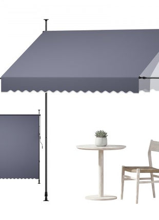 Manual Retractable Awning, 98" Outdoor Retractable Patio Awning Sunshade Shelter, Height Adjustable Patio Door Window Canopy with Manual Crank Handle for Backyard, Garden, Balcony, Dark Gray