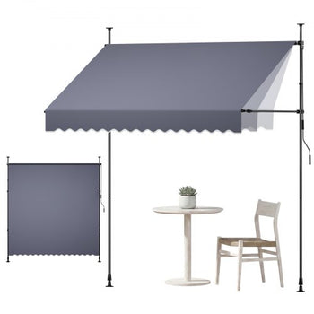 Manual Retractable Awning, 98" Outdoor Retractable Patio Awning Sunshade Shelter, Height Adjustable Patio Door Window Canopy with Manual Crank Handle for Backyard, Garden, Balcony, Dark Gray
