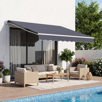 Manual Retractable Awning, 9.8' x 8.2' Outdoor Patio Awning Retractable Sun Shade, Patio Door Window Water-Resistant Polyester Sunshade Shelter with Crank Handle for Deck, Balcony, Yard, Gray