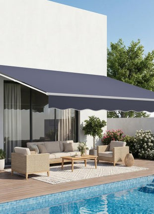Manual Retractable Awning, 11.5' x 9.8' Outdoor Patio Awning Retractable Sun Shade, Patio Door Window Water-Resistant Polyester Sunshade Shelter with Crank Handle for Deck, Balcony, Yard, Gray