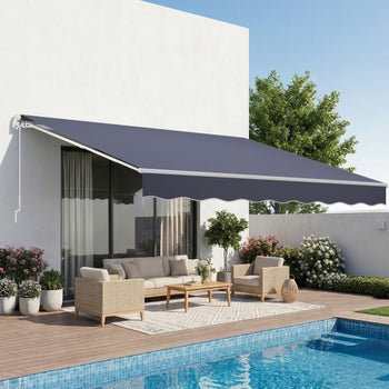 Manual Retractable Awning, 11.5' x 9.8' Outdoor Patio Awning Retractable Sun Shade, Patio Door Window Water-Resistant Polyester Sunshade Shelter with Crank Handle for Deck, Balcony, Yard, Gray