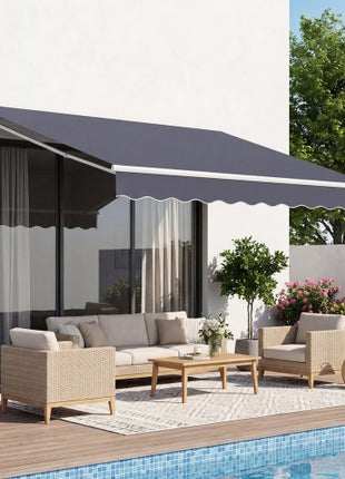 Manual Retractable Awning, 8.2' x 6.6' Outdoor Patio Awning Retractable Sun Shade, Patio Door Window Water-Resistant Polyester Sunshade Shelter with Crank Handle for Deck, Balcony, Yard, Gray