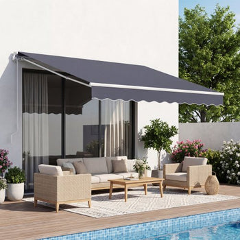 Manual Retractable Awning, 8.2' x 6.6' Outdoor Patio Awning Retractable Sun Shade, Patio Door Window Water-Resistant Polyester Sunshade Shelter with Crank Handle for Deck, Balcony, Yard, Gray