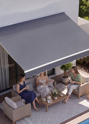Manual Retractable Awning, 8.2' x 6.6' Outdoor Patio Awning Retractable Sun Shade, Patio Door Window Water-Resistant Polyester Sunshade Shelter with Crank Handle for Deck, Balcony, Yard, Gray