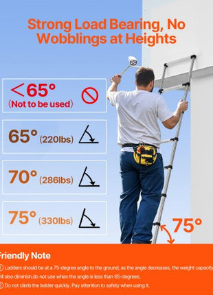 Telescoping Ladder, 8.5ft Stainless Steel Lightweight Extension Ladder, Multi-Button Retraction Collapsible Ladders, 330LBS Capacity & Non-Slip Feet, Portable 9-Step Ladders for Home, RV, Loft