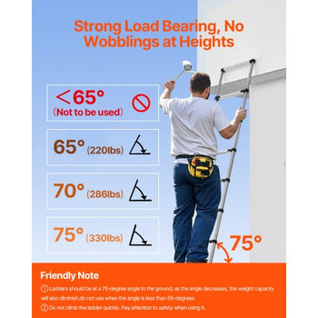 Telescoping Ladder, 8.5ft Stainless Steel Lightweight Extension Ladder, Multi-Button Retraction Collapsible Ladders, 330LBS Capacity & Non-Slip Feet, Portable 9-Step Ladders for Home, RV, Loft