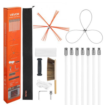 Chimney Sweep Kit, 23 ft Maximum Extendable Length Chimney Brush, Chimney Cleaner Sweeper with Dual Brush Heads, Brush & Goggles, Fireplace Cleaning Tool for Square, Rectangle, Arch Chimneys