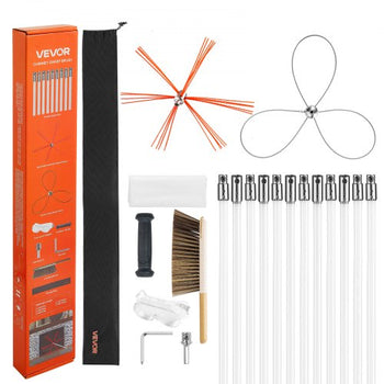 Chimney Sweep Kit, 39 ft Maximum Extendable Length Chimney Brush, Chimney Cleaner Sweeper with Dual Brush Heads & Bristle Replacements, Fireplace Cleaning Tool for Square, Rectangle Chimneys