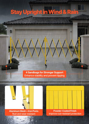 Double Expandable Barricades, 18FT Industrial Safety Barriers, Flexible Mobile Barricade with Locking Casters, Portable Folding Security Gate Metal Traffic Fence for Driveway Warehouse Elevator