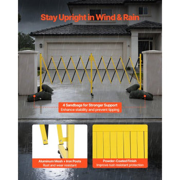 Double Expandable Barricades, 18FT Industrial Safety Barriers, Flexible Mobile Barricade with Locking Casters, Portable Folding Security Gate Metal Traffic Fence for Driveway Warehouse Elevator