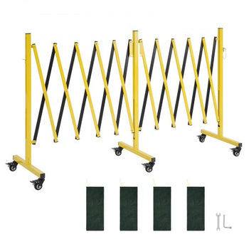 Double Expandable Barricades, 18FT Industrial Safety Barriers, Flexible Mobile Barricade with Locking Casters, Portable Folding Security Gate Metal Traffic Fence for Driveway Warehouse Elevator