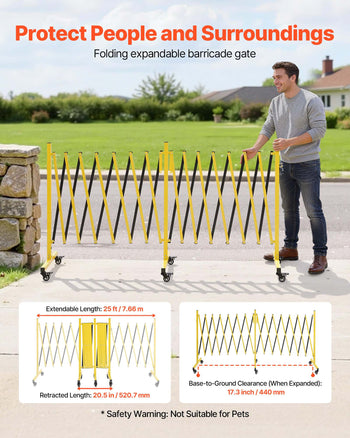 Double Expandable Barricades, 25FT Industrial Safety Barriers, Flexible Mobile Barricade with Locking Casters, Portable Folding Security Gate Metal Traffic Fence for Driveway Warehouse Elevator