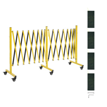 Double Expandable Barricades, 25FT Industrial Safety Barriers, Flexible Mobile Barricade with Locking Casters, Portable Folding Security Gate Metal Traffic Fence for Driveway Warehouse Elevator