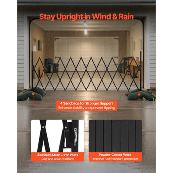 Expandable Barricade, 11FT Expandable Safety Barrier, Flexible Mobile Barricade with Locking Casters, Portable Folding Security Gate Metal Traffic Fence for Patio Garden Stairway