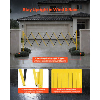 Industrial Expandable Barricade, 12FT Expandable Safety Barrier, Flaxible Mobile Barricade with Locking Casters, Portable Folding Security Gate Traffic Fence for Driveway Warehouse Elevator