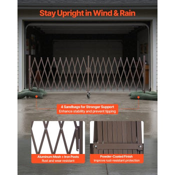 Double Expandable Barricades, 20FT Expandable Safety Barrier, Flexible Mobile Barricade with Locking Casters, Portable Folding Security Gate Metal Traffic Fence for Patio Garden Stairway