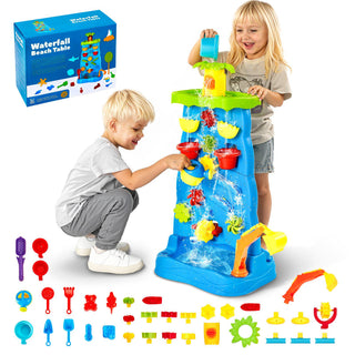 Sand and Water Table for Toddlers, Double-Sided Kids Activity Waterfall Playset with 37PCS Accessories, Kids Activity Sensory Table, Outdoor Summer Sand Water Play Table for 3+ Years Boys Girls