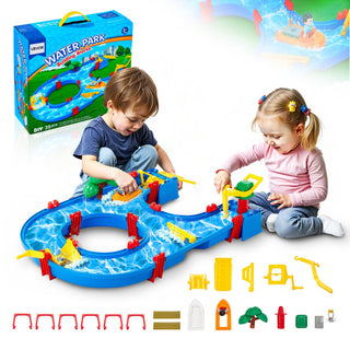 Water Table for Toddlers, Kids Activity Play Waterway, Outdoor Summer Water Park Playset with 39PCS Accessories for Backyard Lawn Beach, Activity Sensory Play Table for 3+ Years Boys Girls