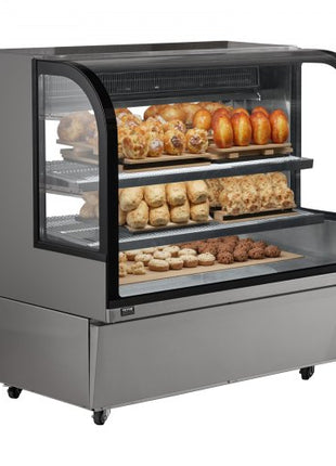 Refrigerated Display Case, 18 Cu.Ft./505L Large Pastry Display Case, 2-Tier Commercial Display Refrigerator with LED Lighting, Downdraft Cooling, Movable with Casters, for Bakery
