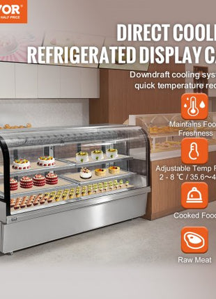 Refrigerated Display Case, 32 Cu.Ft./901L Large Pastry Display Case, 4-Tier Commercial Display Refrigerator with LED Lighting, Downdraft Cooling, Movable with Casters, for Bakery