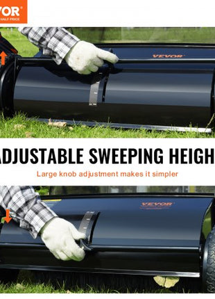 Push Lawn Sweeper, 26-inch Leaf & Grass Collector, Strong Rubber Wheels & Heavy Duty Thickened Steel, Durable to Use with Large Capacity 7 cu. ft. Mesh Collection Hopper Bag, 4 Spinning Brushes
