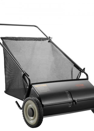Push Lawn Sweeper, 26-inch Leaf & Grass Collector, Strong Rubber Wheels & Heavy Duty Thickened Steel, Durable to Use with Large Capacity 7 cu. ft. Mesh Collection Hopper Bag, 4 Spinning Brushes