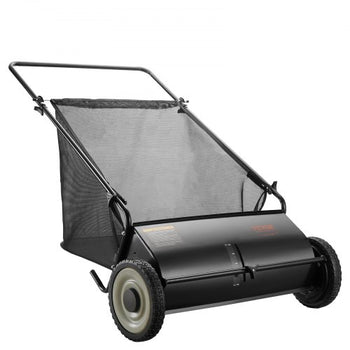 Push Lawn Sweeper, 26-inch Leaf & Grass Collector, Strong Rubber Wheels & Heavy Duty Thickened Steel, Durable to Use with Large Capacity 7 cu. ft. Mesh Collection Hopper Bag, 4 Spinning Brushes