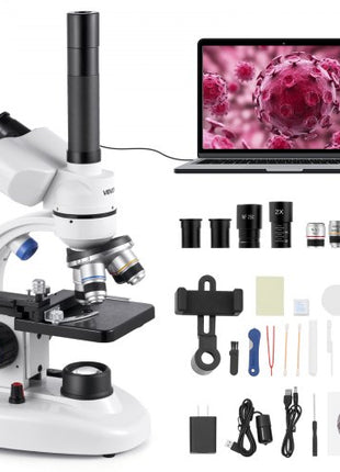 Trinocular Microscope, 40-5000X Magnification, Professional Compound Microscope for Adult with Phone Adapter, LED Light, Aluminum Alloy Body, for Lab, School, Home, Education