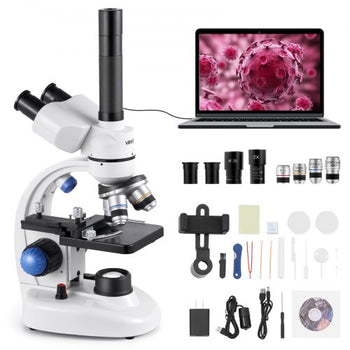 Trinocular Microscope, 40-5000X Magnification, Professional Compound Microscope for Adult with Phone Adapter, LED Light, Aluminum Alloy Body, for Lab, School, Home, Education