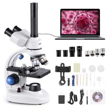 Trinocular Microscope, 40-5000X Magnification, Professional Compound Microscope for Adult with Phone Adapter, LED Light, Aluminum Alloy Body, for Lab, School, Home, Education