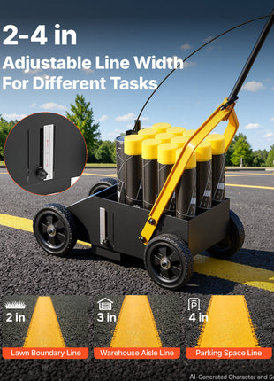 Striping Line Marking Machine 12-Can Capacity Black with 4 Wheels, Parking Lot Striping Machine, 2 to 4 in Adjustable Line Width, Heavy Duty, Fast and Accurate Marking, with Adapter Nozzle