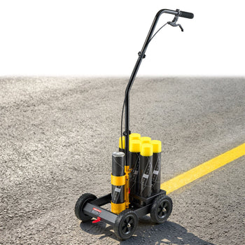 Striping Line Marking Machine 6-Can Capacity Black with 4 Wheels, Parking Lot Striping Machine, 2 to 4 in Adjustable Line Width, Heavy Duty, Fast and Accurate Marking, with Adapter Nozzle