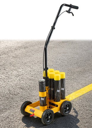 Striping Line Marking Machine 6-Can Capacity Yellow with 4 Wheels, Parking Lot Striping Machine, 2 to 4 in Adjustable Line Width, Heavy Duty, Fast and Accurate Marking, with Adapter Nozzle