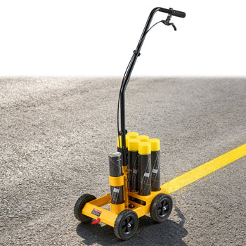Striping Line Marking Machine 6-Can Capacity Yellow with 4 Wheels, Parking Lot Striping Machine, 2 to 4 in Adjustable Line Width, Heavy Duty, Fast and Accurate Marking, with Adapter Nozzle