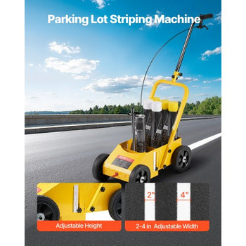 Striping Line Marking Machine, 24 x 13 x 35.4 inch, 4-Wheel, Heavy Duty Striping Line Machine with 2-4 inch Adjustable Width, Make Clear Edge Line for Roads, Parking Lots, Sports Field, Yellow