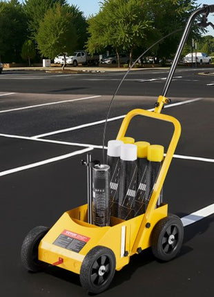 Striping Line Marking Machine, 24 x 13 x 35.4 inch, 4-Wheel, Heavy Duty Striping Line Machine with 2-4 inch Adjustable Width, Make Clear Edge Line for Roads, Parking Lots, Sports Field, Yellow
