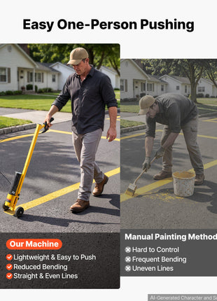 Striping Line Painting Wand Industrial Two-Wheel Marking Paint Wand, For Ground Marking, Parking Lot and Field, Lightweight and Easy to Push, Compatible with Inverted Striping Paint, Yellow