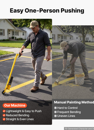 Striping Line Painting Wand 4" Heavy-Duty Wheel Marking Paint Wand, For Ground Marking, Parking Lot and Field, Lightweight and Easy to Push, Compatible with Inverted Striping Paint, Yellow