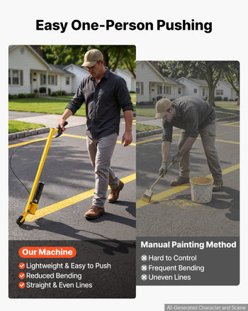 Striping Line Painting Wand 4" Heavy-Duty Wheel Marking Paint Wand, For Ground Marking, Parking Lot and Field, Lightweight and Easy to Push, Compatible with Inverted Striping Paint, Yellow