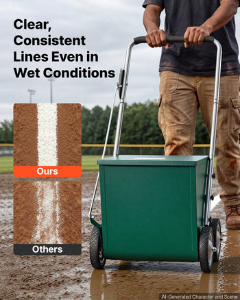 Steel Dry Line Marker 65 lbs Powder Capacity Field Dry Line Chalker, For Large Fields, 2 to 4 in Adjustable Line Width, with 4 Heavy-Duty Wheels, Clear and Even Marking, Easy One-Person Pushing