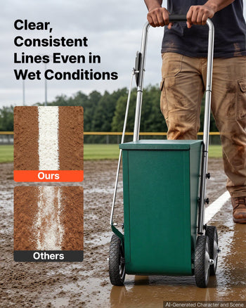 Steel Dry Line Marker 50 lbs Powder Capacity Field Dry Line Chalker, For Standard Fields, 2 to 4 in Adjustable Line Width, with 4 Heavy-Duty Wheels, Clear Even Marking, Easy One-Person Pushing