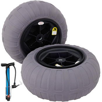 Beach Balloon Wheels, 16" Replacement Sand Tires, TPU Cart Tires for Kayak Dolly, Canoe Cart and Buggy with Free Air Pump, 2-Pack