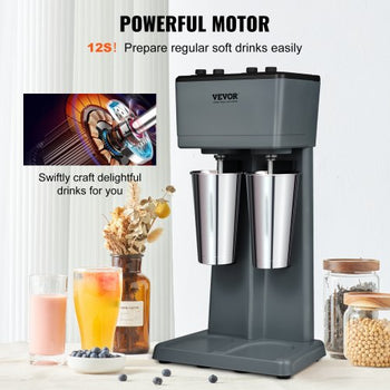 Milkshake Machine, 375W x 2 Milkshake Maker Mixer, Dual Head Drink Mixer Blender Machine, 3-Speed Milkshake Blender with 2 x 820ml Stainless Steel Cup for Commercial