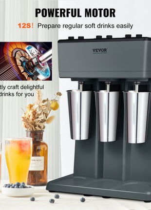 Milkshake Machine, 375W x 3 Milkshake Maker Mixer, Triple Head Drink Mixer Blender Machine, 3-Speed Milkshake Blender with 3 x 820ml Stainless Steel Cup for Commercial