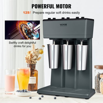 Milkshake Machine, 375W x 3 Milkshake Maker Mixer, Triple Head Drink Mixer Blender Machine, 3-Speed Milkshake Blender with 3 x 820ml Stainless Steel Cup for Commercial